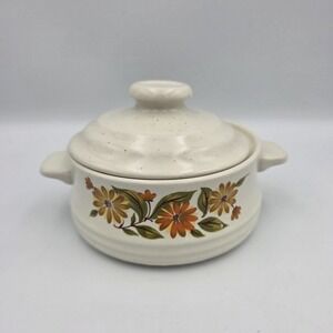 Vtg Capri Flowers Bake Serve 'n Store Stoneware Single Casserole Dish With Lid